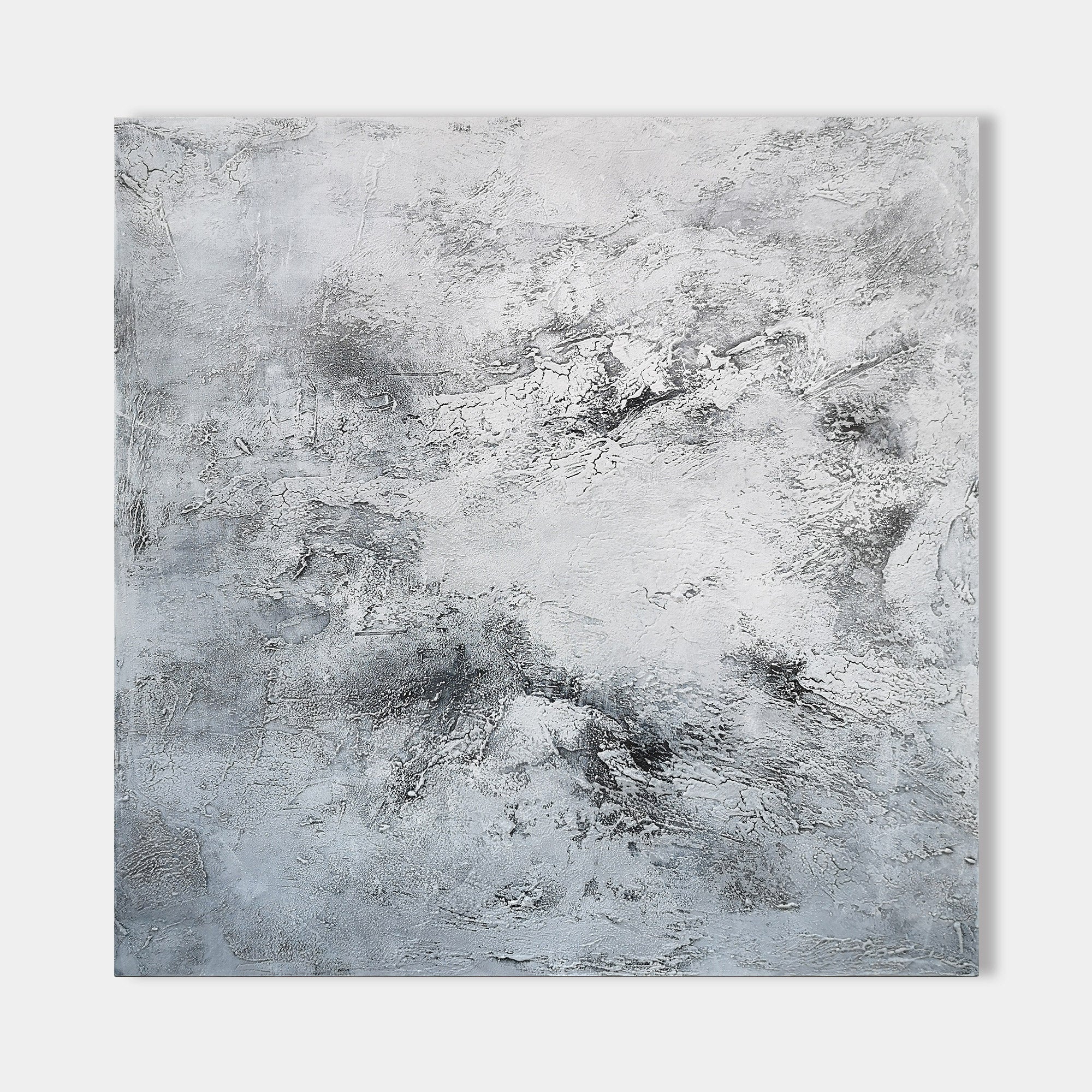 Original hand painted grey white charcoal textured abstract oil painting canvas wall art, nordic scandinavian minimalist elegant luxury