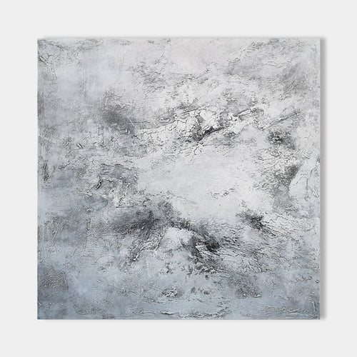 Original hand painted grey white charcoal textured abstract oil painting canvas wall art, nordic scandinavian minimalist elegant luxury
