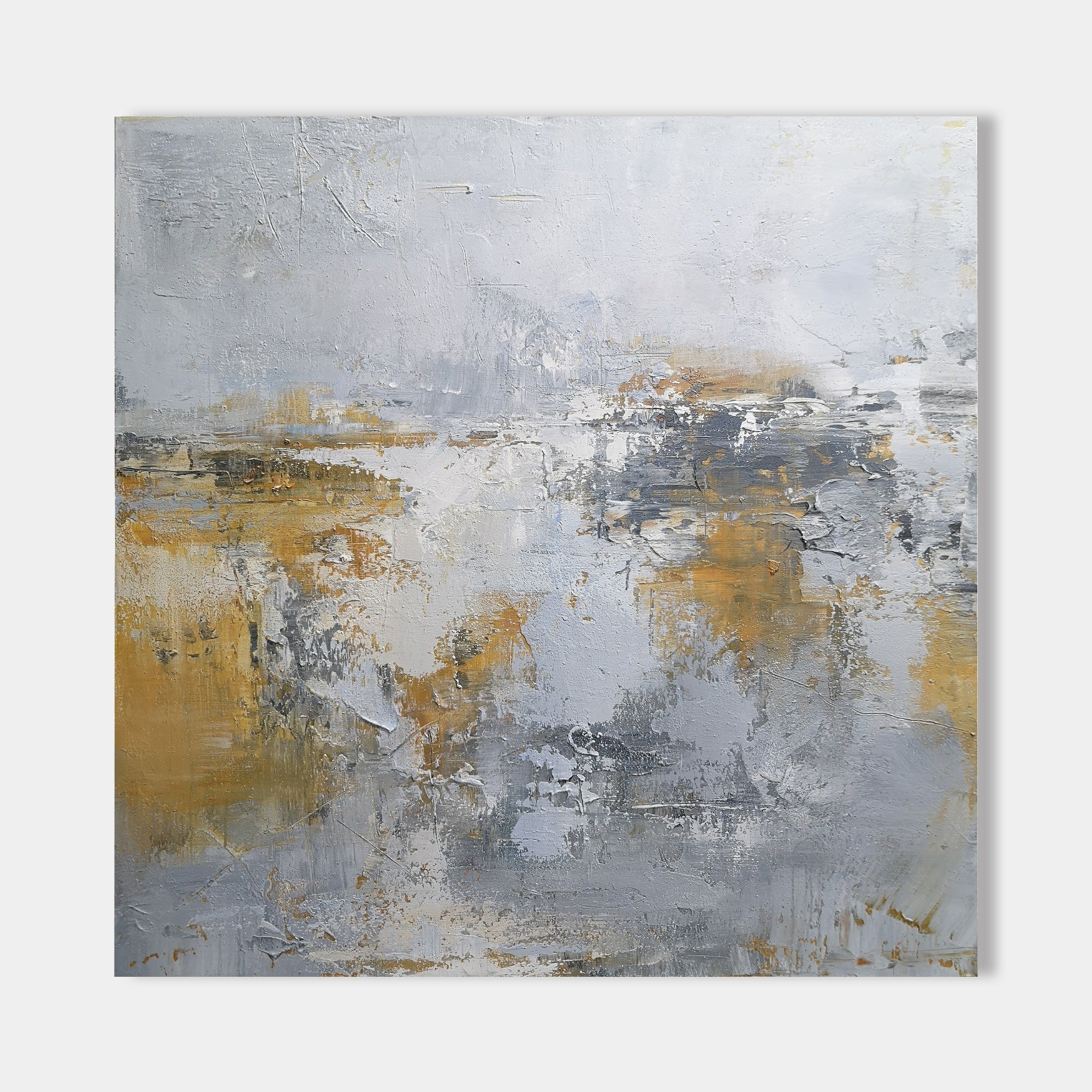 Original hand painted amber gold grey textured abstract oil painting canvas wall art, nordic scandinavian elegant luxury modern living