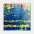 Original hand painted teal cobalt blue yellow abstract oil painting canvas wall art, modern elegant luxury nordic scandinavian home dec