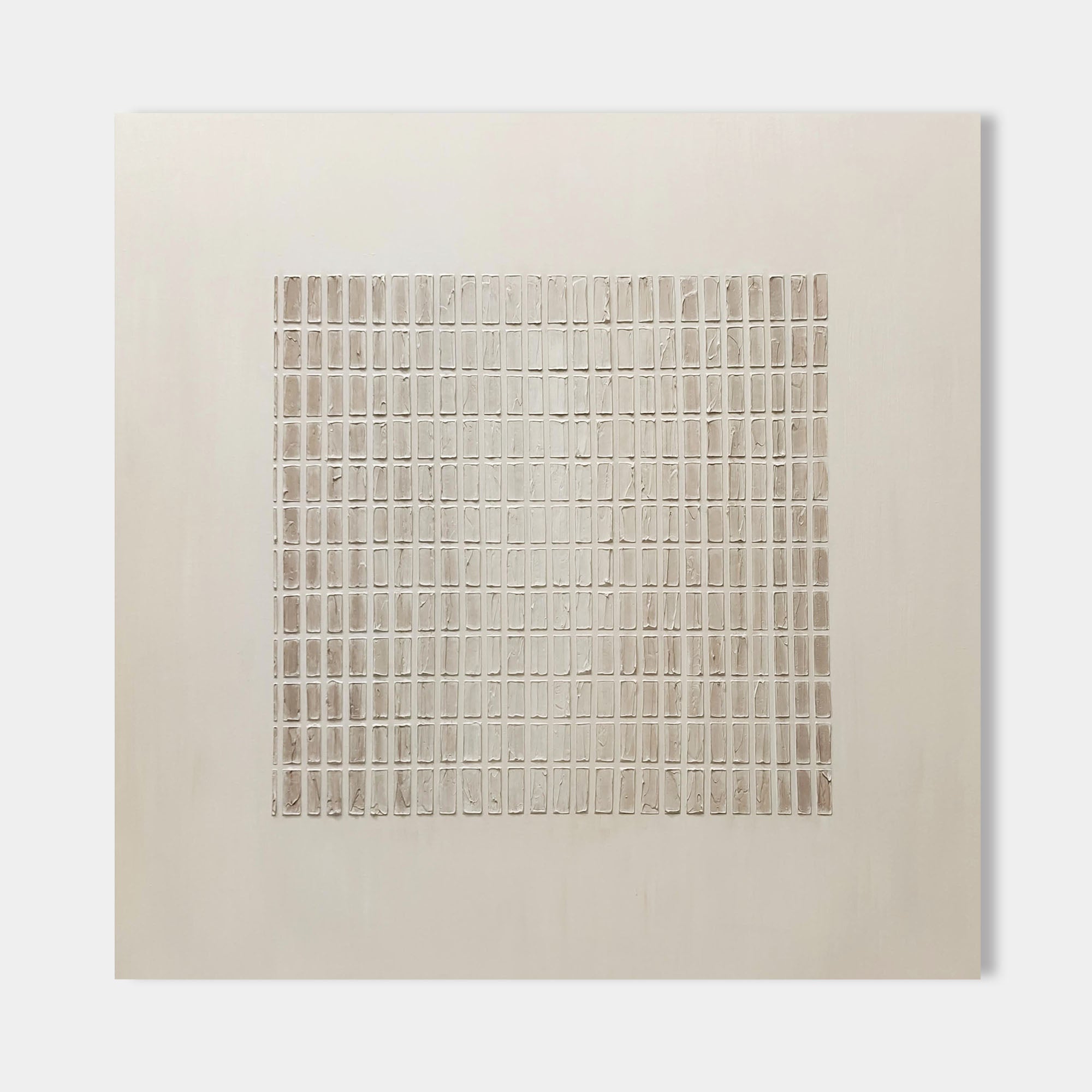 Original hand painted ivory taupe textured grid oil painting canvas wall art, nordic scandinavian minimalist elegant luxury modern livi