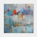 Original hand painted blue orange red abstract oil painting canvas wall art, coastal nordic scandinavian elegant luxury modern living r