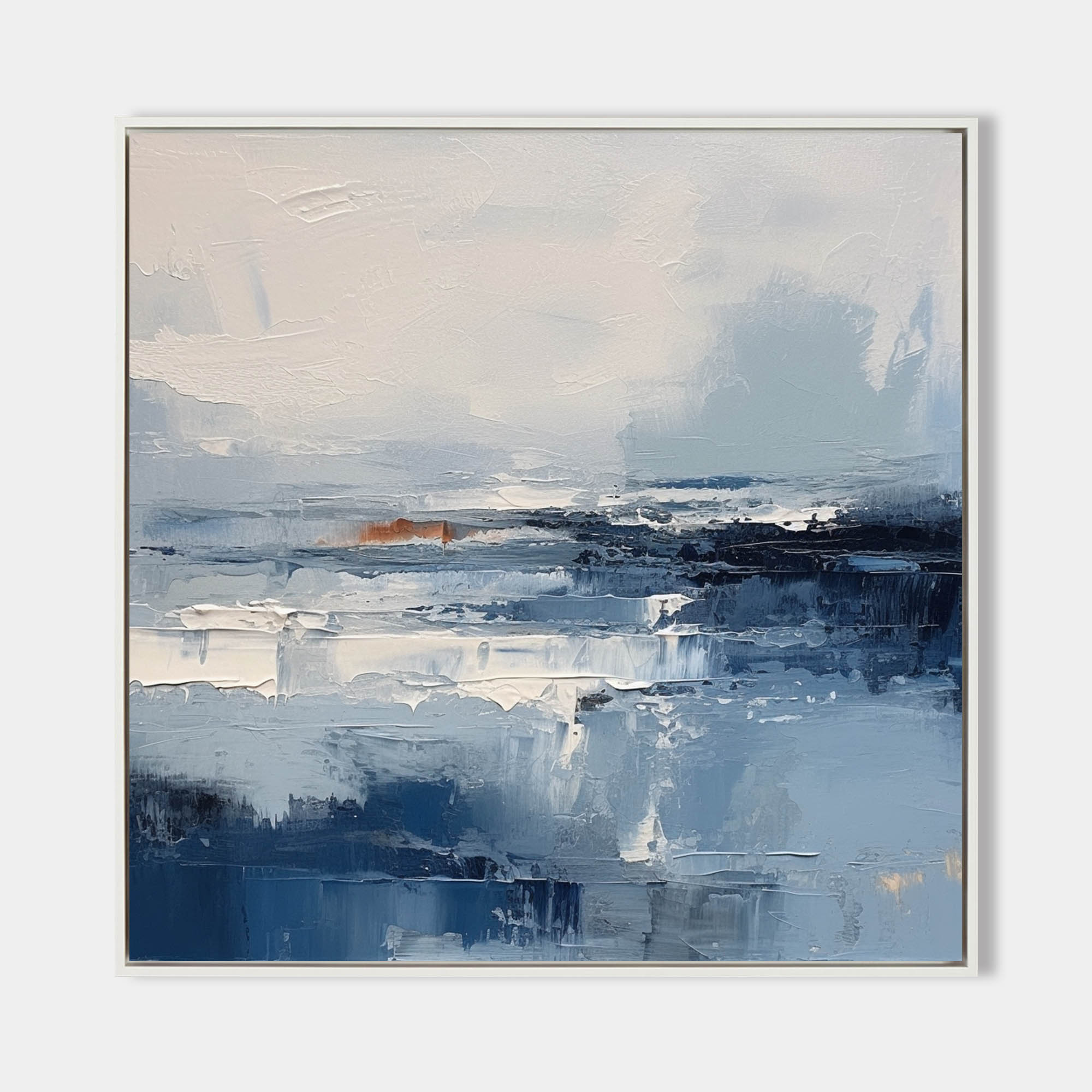 Original hand painted navy blue abstract coastal oil painting canvas wall art, nordic scandinavian minimalist elegant luxury modern liv