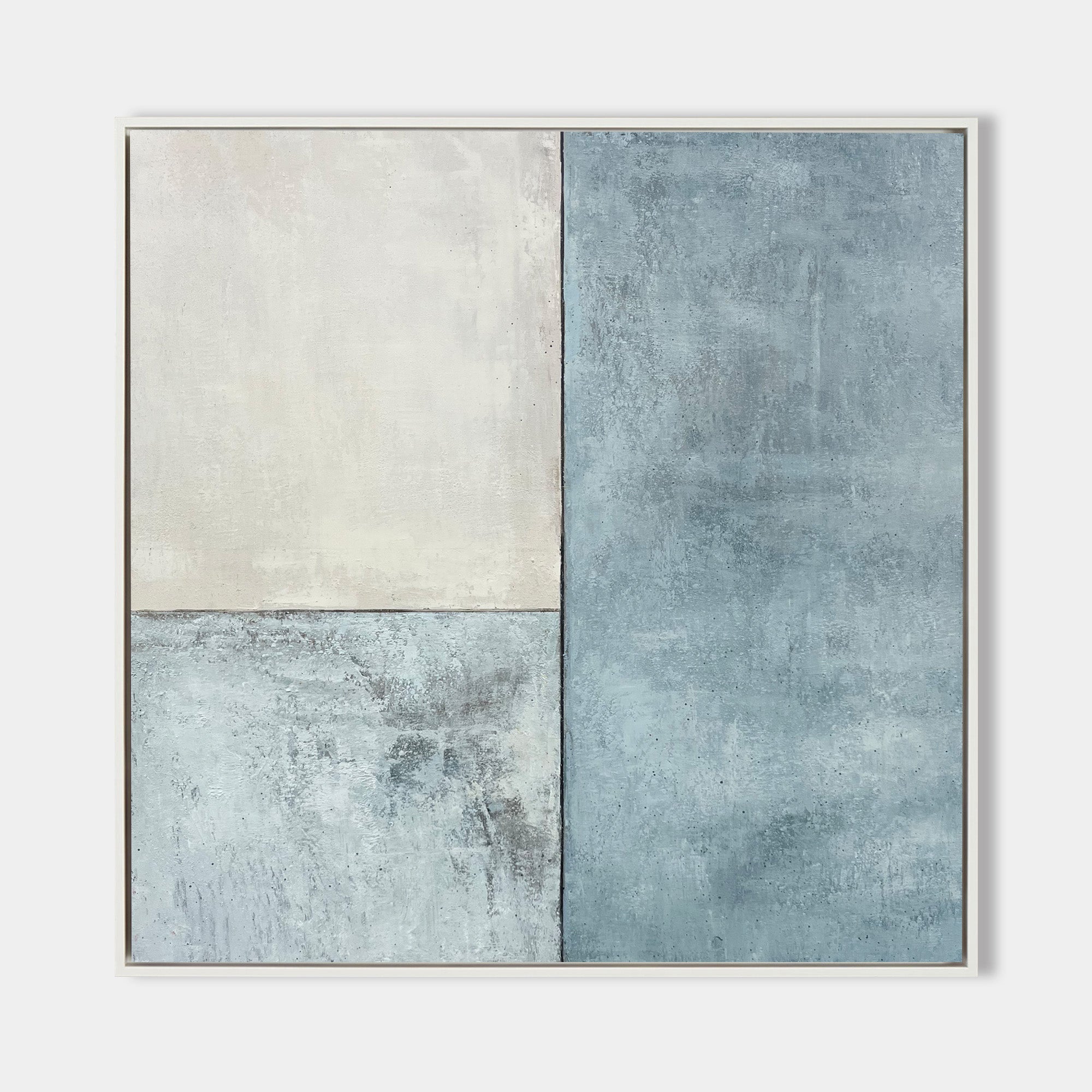 Original hand painted blue grey ivory geometric abstract oil painting canvas wall art, nordic scandinavian minimalist elegant luxury mo