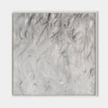 Original hand painted silver white abstract oil painting canvas wall art, textured brushstrokes nordic scandinavian minimalist elegant