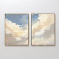 Original hand painted blue cream ivory cloud diptych oil painting canvas wall art, nordic scandinavian elegant luxury modern coastal living room home