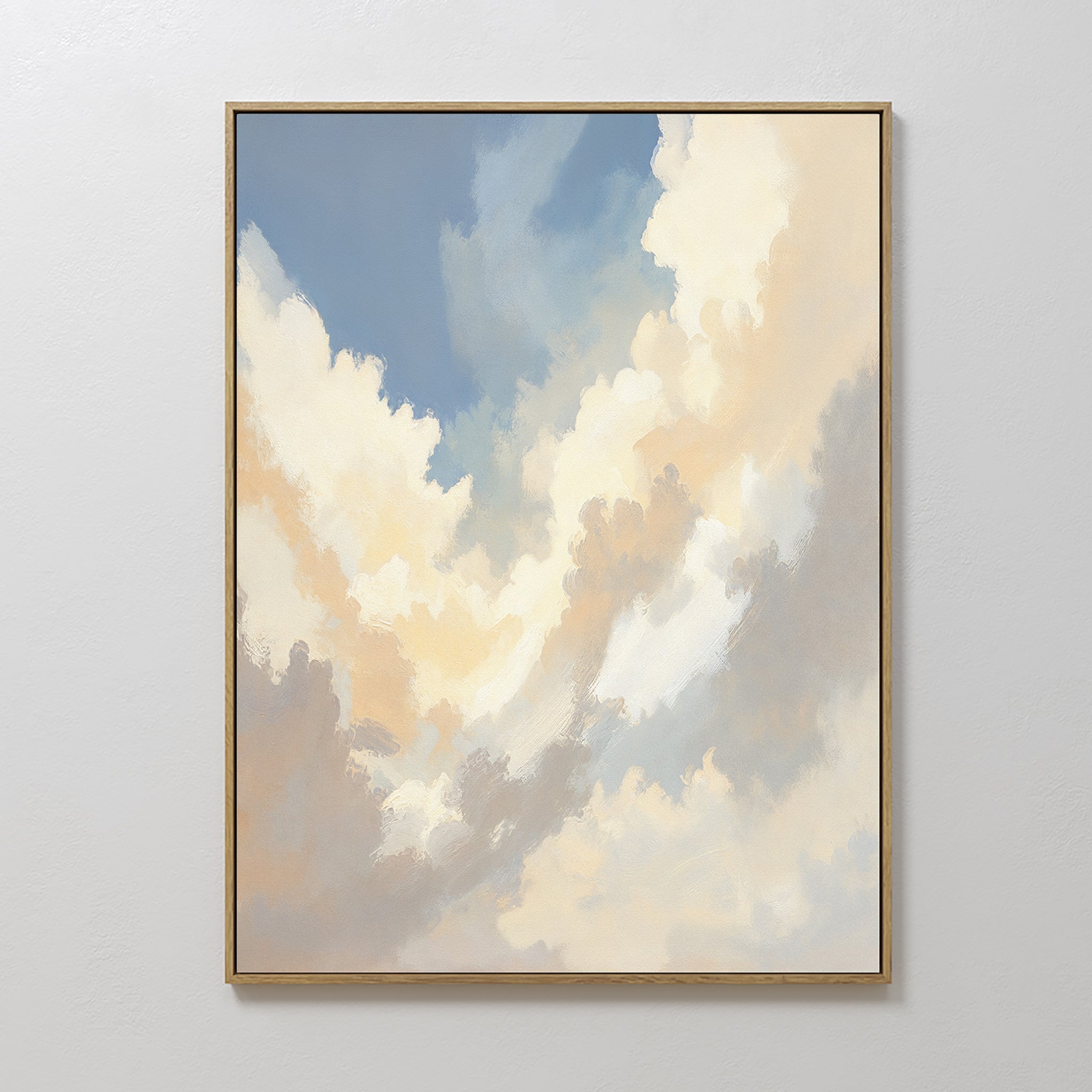 Original hand painted cream blue golden cloud oil painting canvas wall art, nordic scandinavian elegant luxury minimalist modern living room home deco