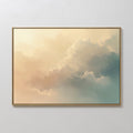 Original hand painted peach cream teal cumulus cloud oil painting canvas wall art, nordic scandinavian elegant luxury minimalist modern living room ho