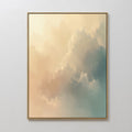 Original hand painted peach ivory teal cloud oil painting canvas wall art, nordic scandinavian elegant luxury modern coastal living room home decor