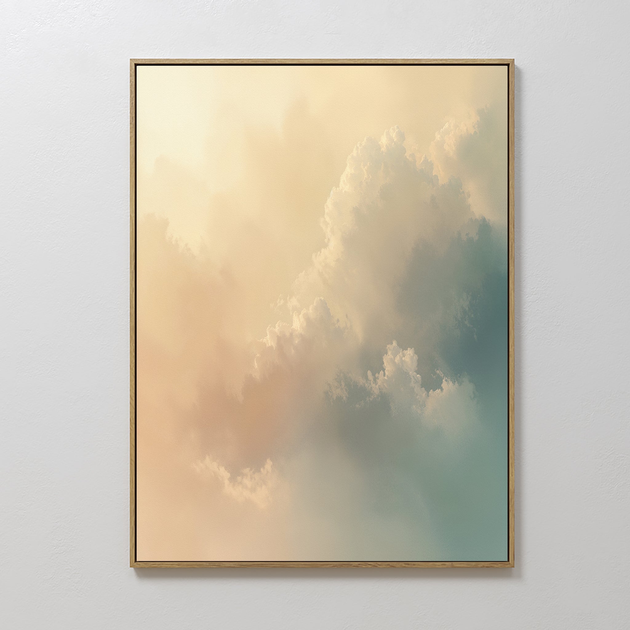Original hand painted peach ivory teal cloud oil painting canvas wall art, nordic scandinavian elegant luxury modern coastal living room home decor