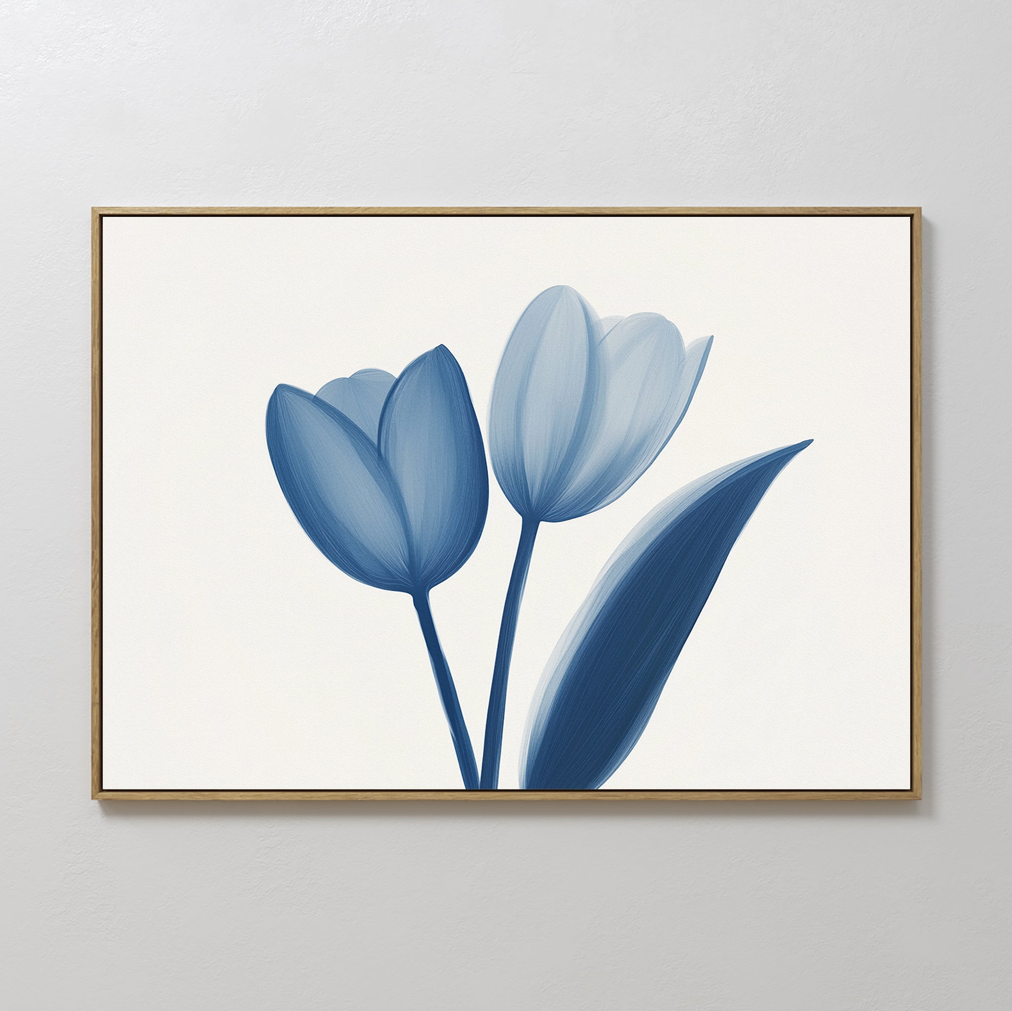 Original hand painted navy blue tulip botanical oil painting canvas wall art, nordic scandinavian elegant luxury minimalist modern living room home de