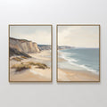 Original hand painted coastal cliffs beach oil painting canvas wall art, sandy beige turquoise waves nordic scandinavian elegant luxury modern home de