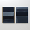 Original hand painted navy blue abstract oil painting canvas wall art diptych, nordic scandinavian minimalist elegant luxury modern bedroom home decor
