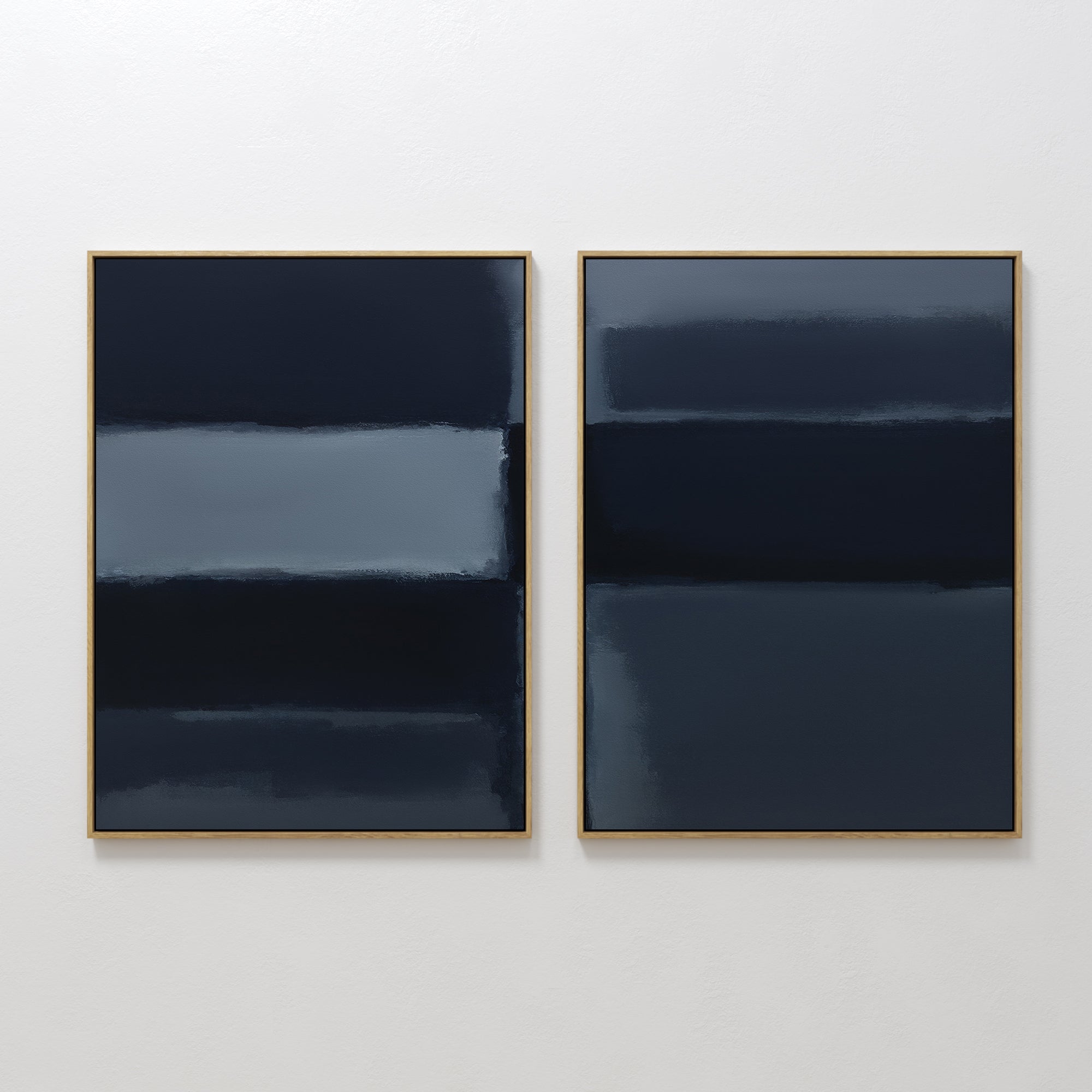 Original hand painted navy blue abstract oil painting canvas wall art diptych, nordic scandinavian minimalist elegant luxury modern bedroom home decor