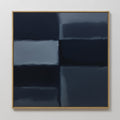 Original hand painted deep navy slate blue geometric abstract oil painting canvas wall art, nordic scandinavian elegant luxury minimalist modern home