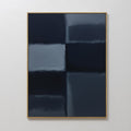 Original hand painted navy slate blue geometric abstract oil painting canvas wall art, nordic scandinavian elegant luxury minimalist modern living roo