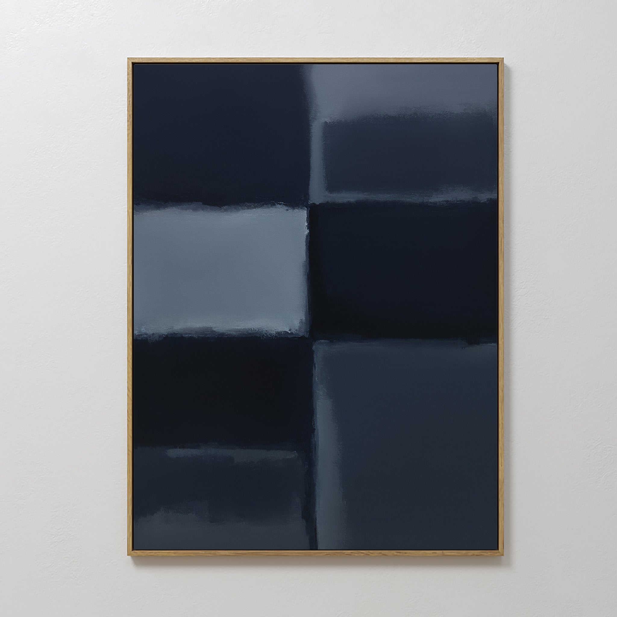 Original hand painted navy slate blue geometric abstract oil painting canvas wall art, nordic scandinavian elegant luxury minimalist modern living roo