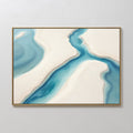 Original hand painted teal blue ivory abstract coastal oil painting canvas wall art, nordic scandinavian elegant luxury modern living room home decor