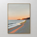 Hand painted original oil painting canvas coastal beach sunset terracotta peach slate tones elegant luxury nordic scandinavian modern home decor inter