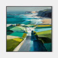 Original hand painted teal abstract coastal oil painting canvas wall art, nordic scandinavian elegant luxury modern living room home de