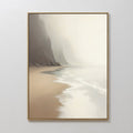 Original hand painted misty coastal beach cliff oil painting canvas wall art, warm beige sandy shore grey fog, nordic scandinavian elegant luxury mini