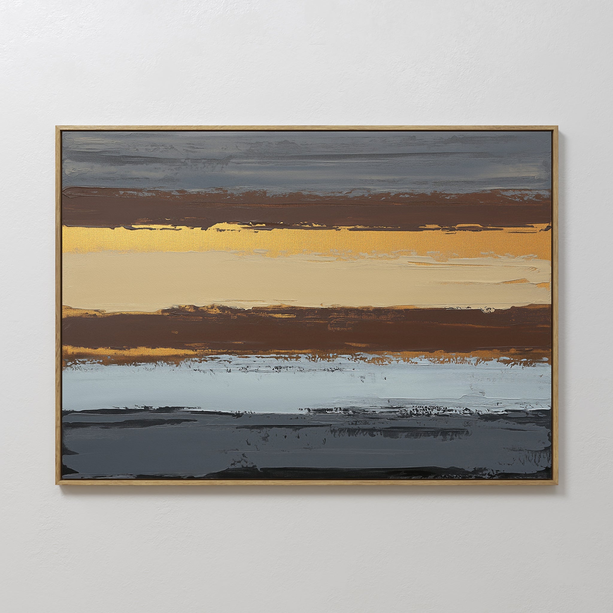 Original hand painted brown gray gold amber abstract oil painting canvas wall art, nordic scandinavian elegant luxury modern living room home decor in