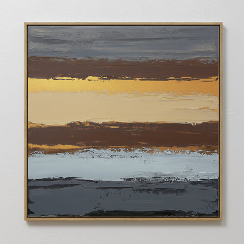 Original hand painted brown amber gold grey horizontal abstract oil painting canvas wall art, nordic scandinavian elegant luxury modern living room ho