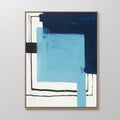 Hand painted original navy sky blue geometric abstract oil painting canvas wall art, bold brushstrokes black lines nordic scandinavian elegant luxury