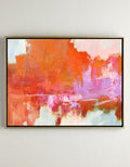 Original hand painted crimson orange magenta abstract oil painting canvas wall art, modern elegant luxury scandinavian living room inte