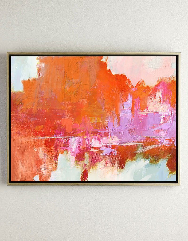Original hand painted crimson orange magenta abstract oil painting canvas wall art, modern elegant luxury scandinavian living room inte