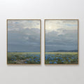 Hand painted original oil painting blue wildflower meadow stormy sky canvas wall art nordic scandinavian elegant luxury modern home decor interior des