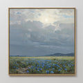 Original hand painted blue wildflower meadow oil painting canvas wall art, vintage scandinavian nordic elegant luxury modern living room home decor