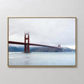 Hand painted original oil painting Golden Gate Bridge red fog mist blue grey canvas wall art nordic scandinavian elegant luxury modern home decor inte