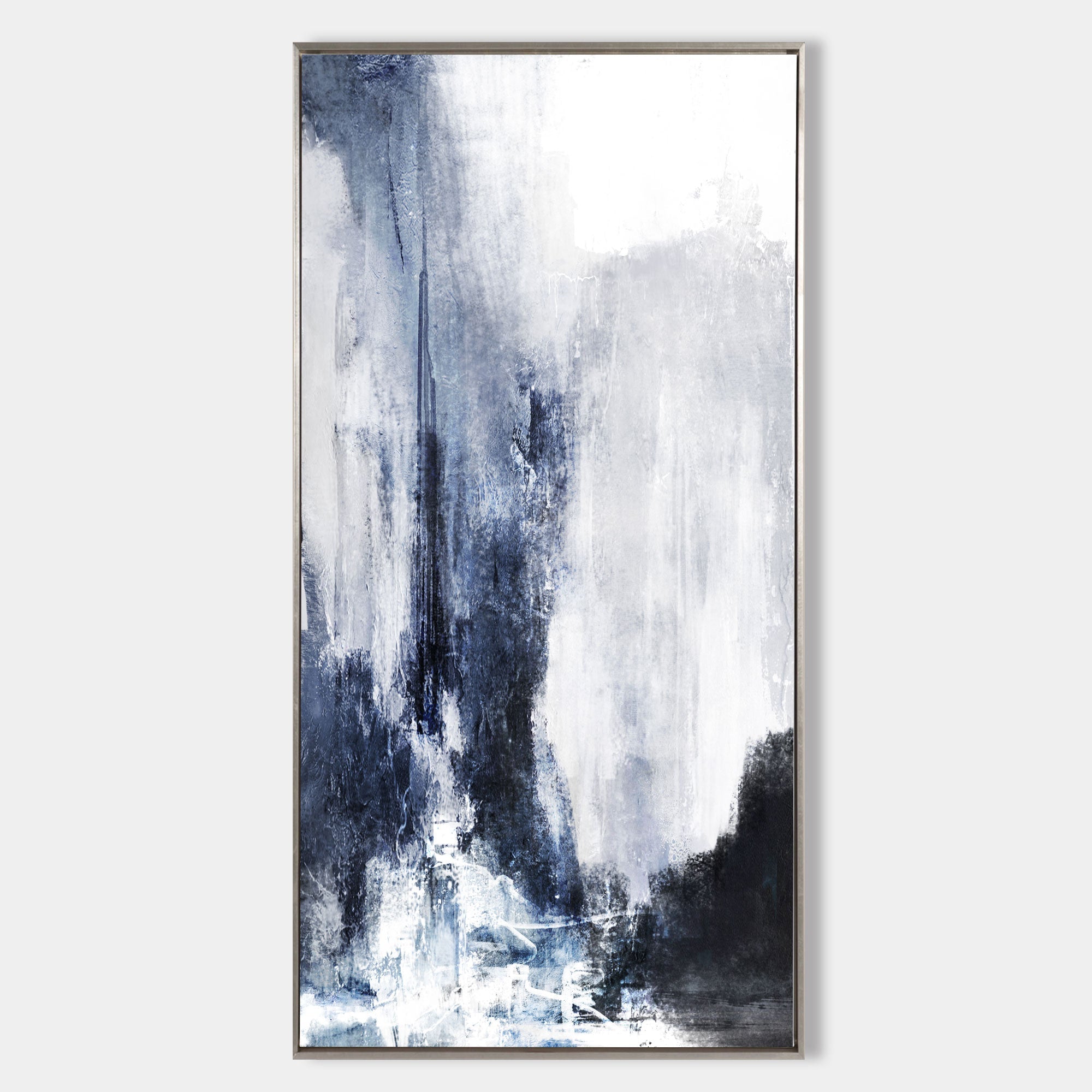 Original hand painted navy indigo abstract oil painting canvas wall art, atmospheric bold brushstrokes, nordic scandinavian elegant lux
