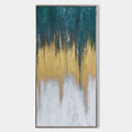 Original hand painted teal gold white abstract oil painting canvas wall art, nordic scandinavian elegant luxury modern living room home