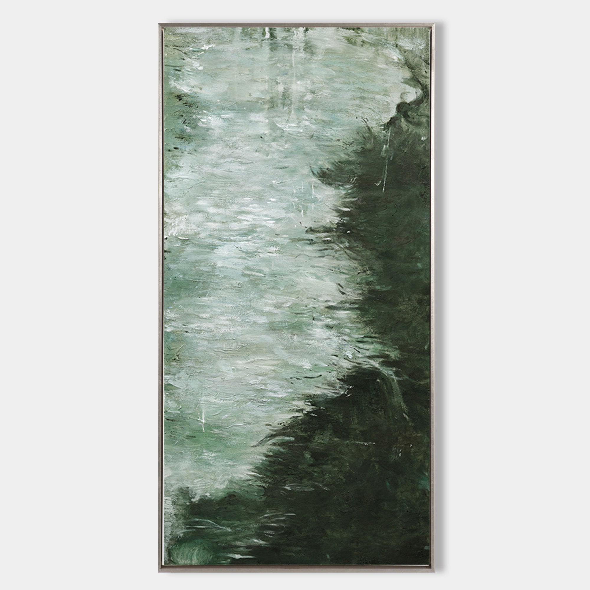 Original hand painted sage forest green abstract oil painting canvas wall art, nordic scandinavian minimalist elegant luxury modern liv
