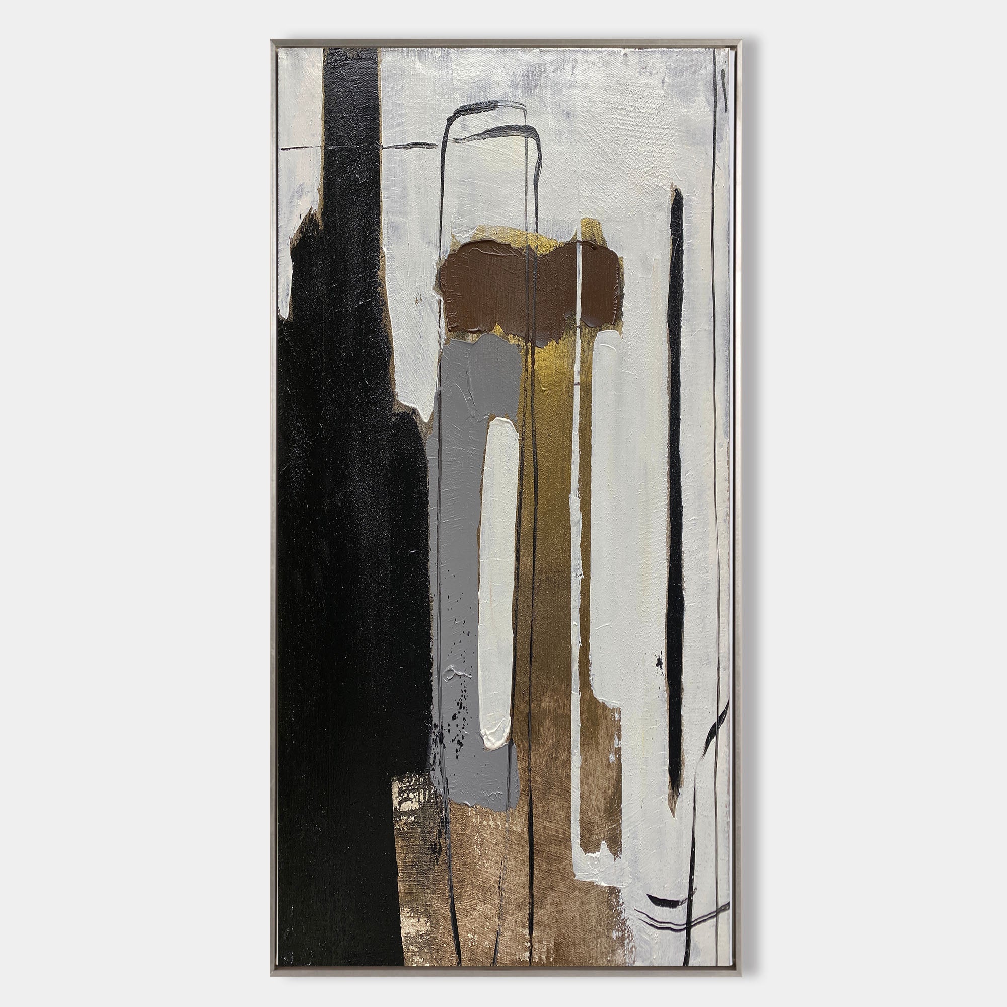 Original hand painted black gold amber abstract oil painting canvas wall art, nordic scandinavian minimalist elegant luxury modern livi