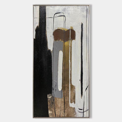 Original hand painted black gold amber abstract oil painting canvas wall art, nordic scandinavian minimalist elegant luxury modern livi