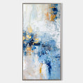 Hand painted original blue white gold abstract oil painting canvas wall art, nordic scandinavian elegant luxury modern coastal living r