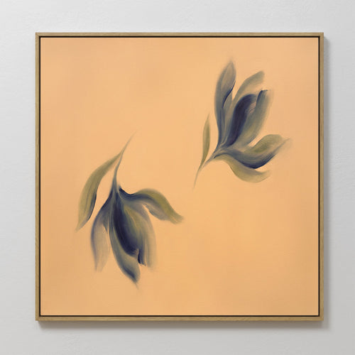 Original hand painted amber navy blue botanical oil painting canvas wall art, nordic scandinavian minimalist elegant luxury modern living room home de