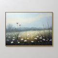 Hand painted original oil painting white daisy wildflower misty meadow blue green canvas wall art nordic scandinavian elegant luxury modern home decor