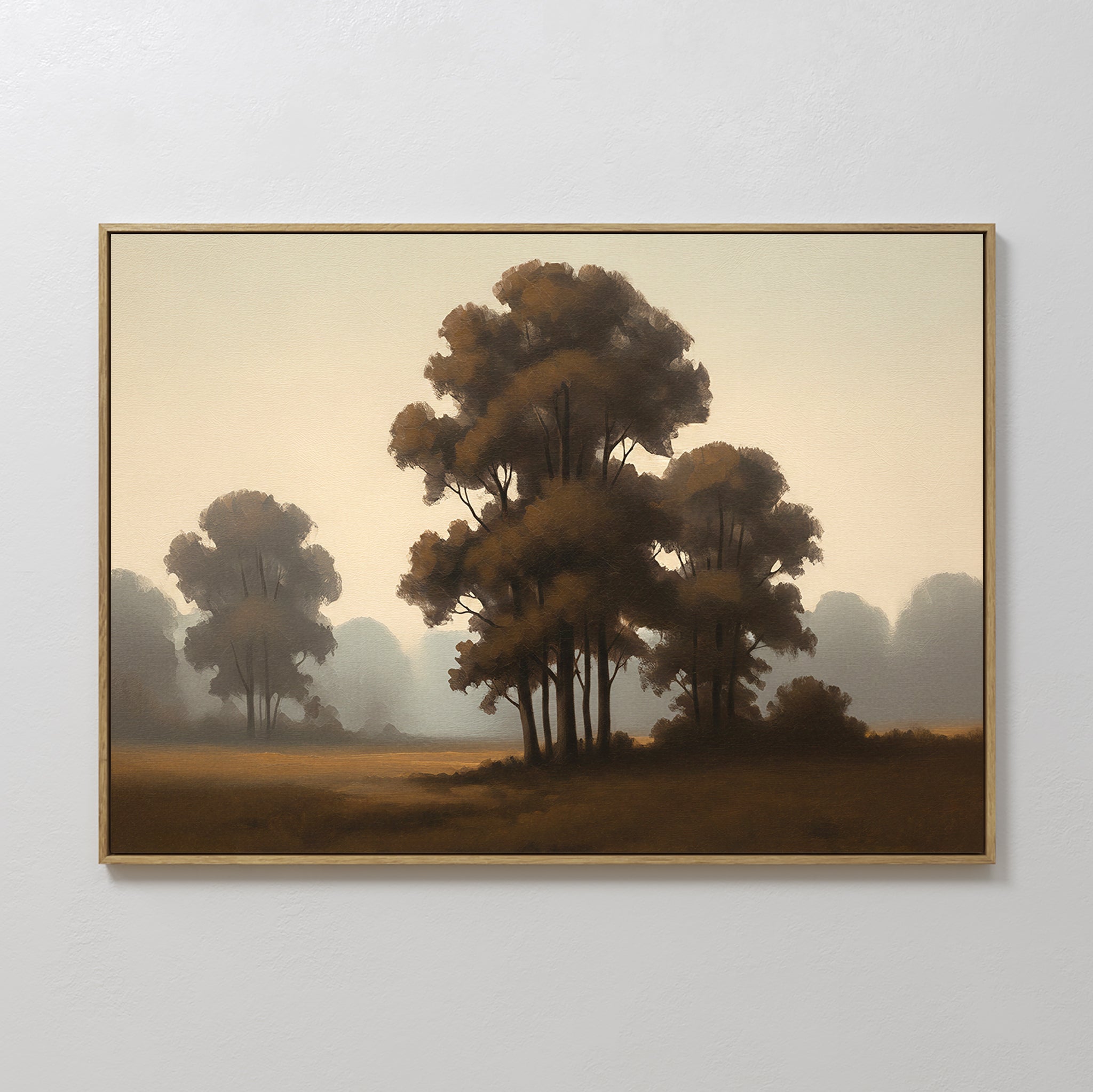 Original hand painted warm brown misty tree landscape oil painting canvas wall art, nordic scandinavian elegant luxury modern living room home decor i
