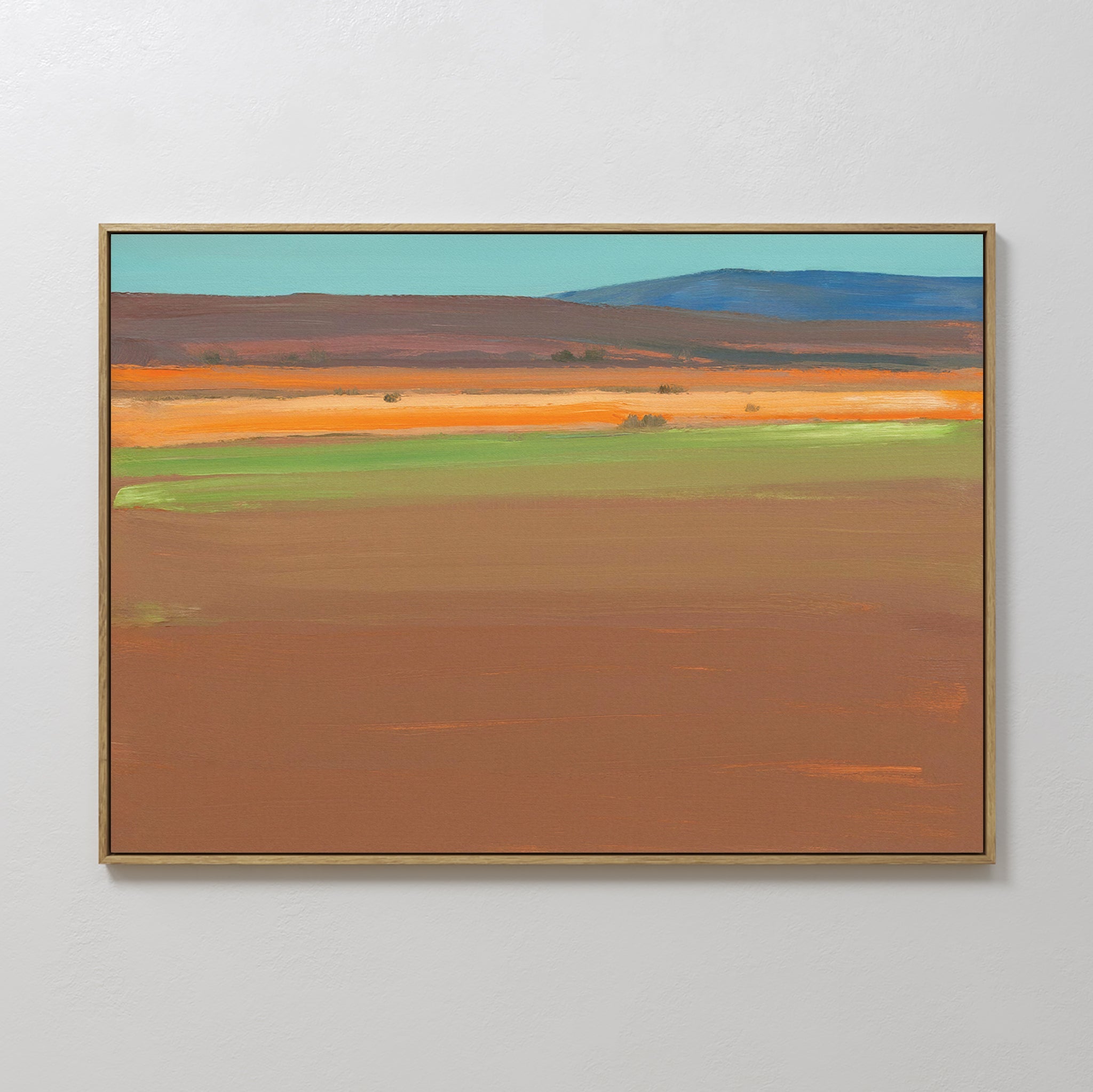 Original hand painted sienna burnt orange green turquoise abstract landscape oil painting canvas wall art, nordic scandinavian elegant luxury modern h