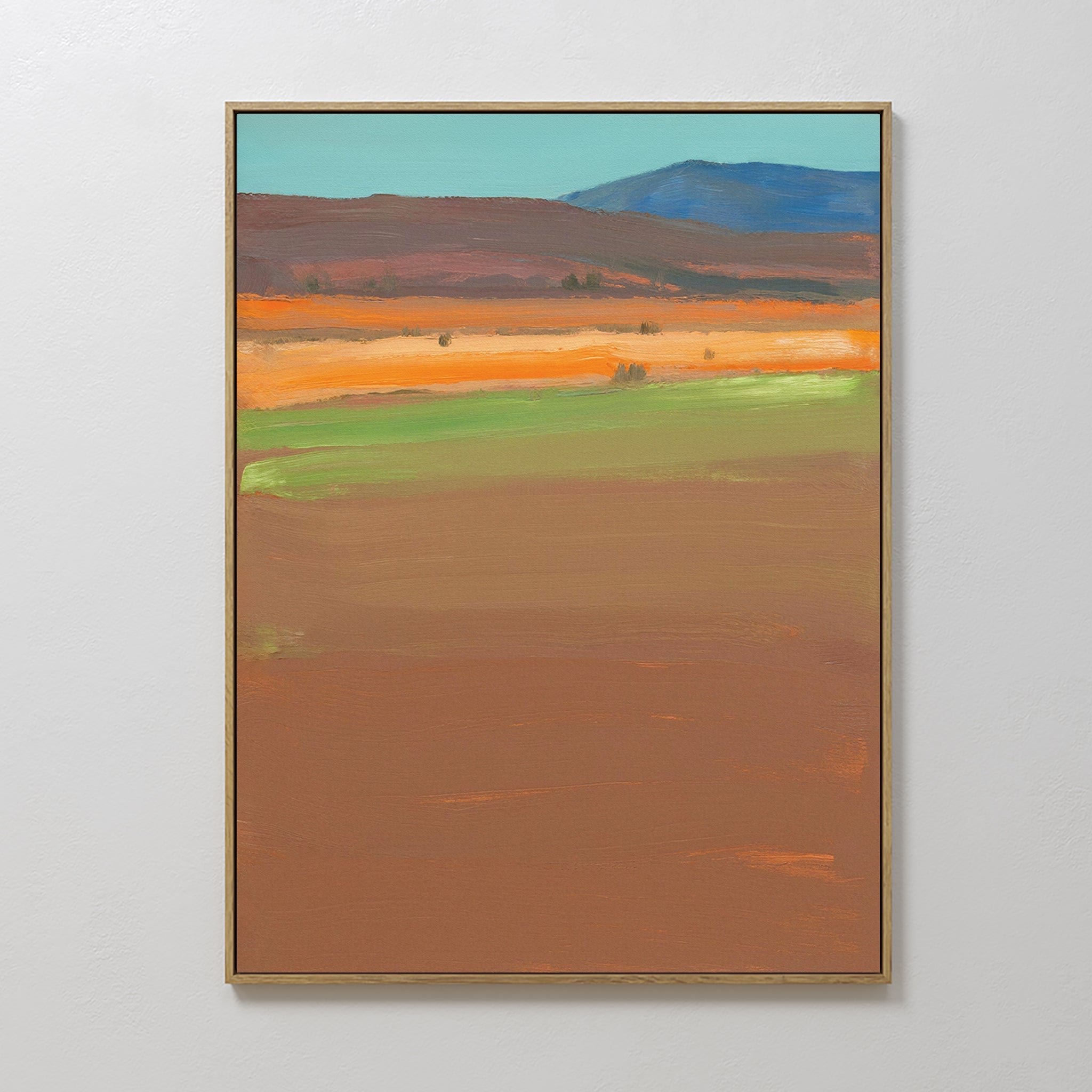 Original hand painted sienna orange green mountain valley landscape oil painting canvas wall art, nordic modern elegant luxury interior design home de