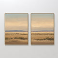 Original hand painted golden tan desert landscape oil painting canvas wall art, set of 2, nordic scandinavian minimalist elegant luxury modern living