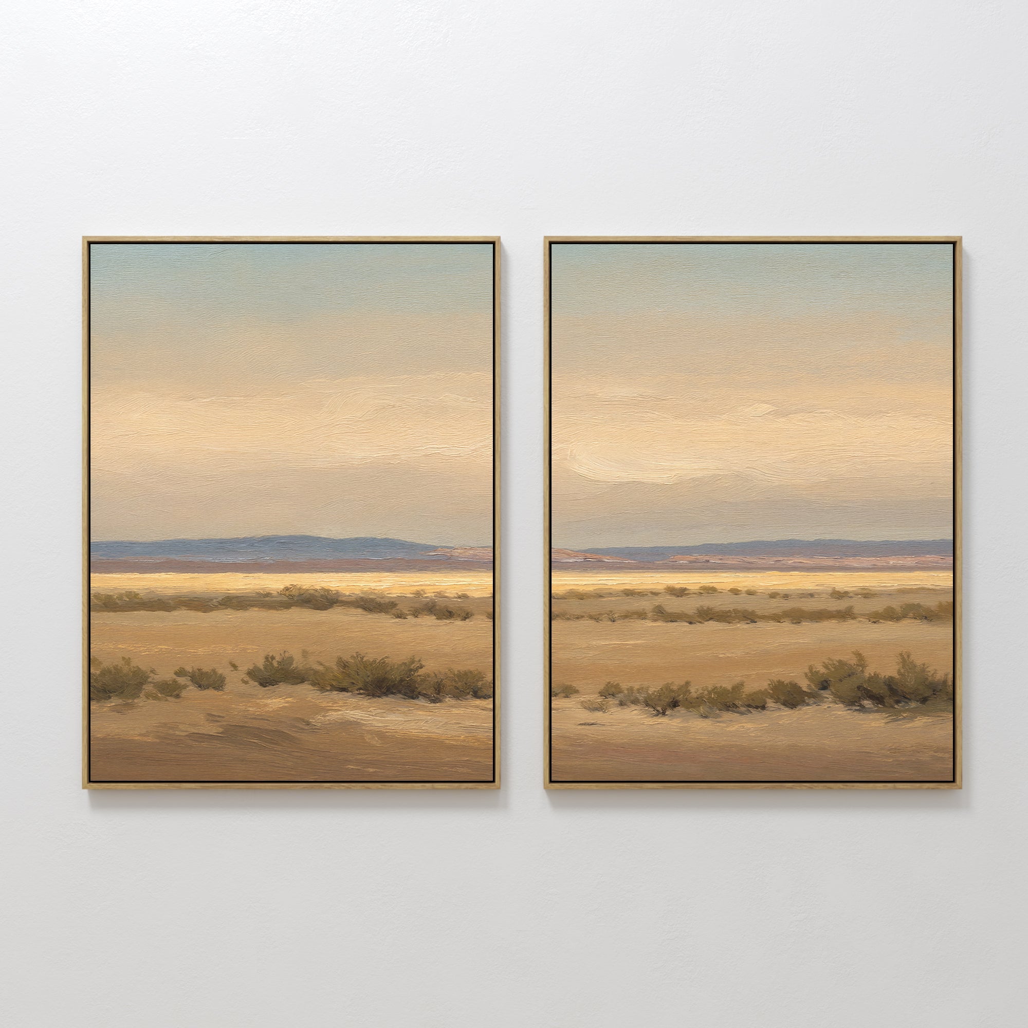 Original hand painted golden tan desert landscape oil painting canvas wall art, set of 2, nordic scandinavian minimalist elegant luxury modern living
