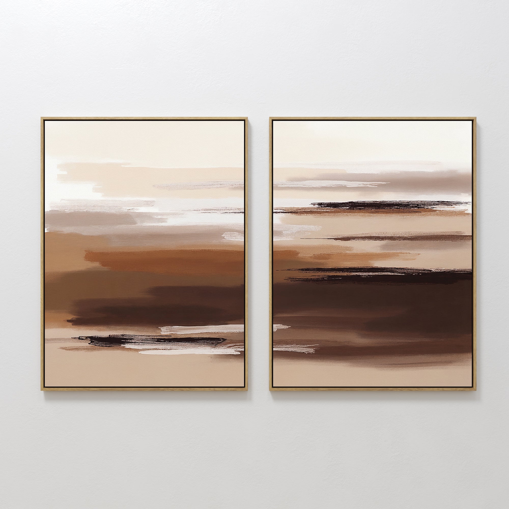 Original hand painted warm brown amber beige abstract oil painting canvas wall art set of 2, nordic scandinavian elegant luxury minimalist modern home