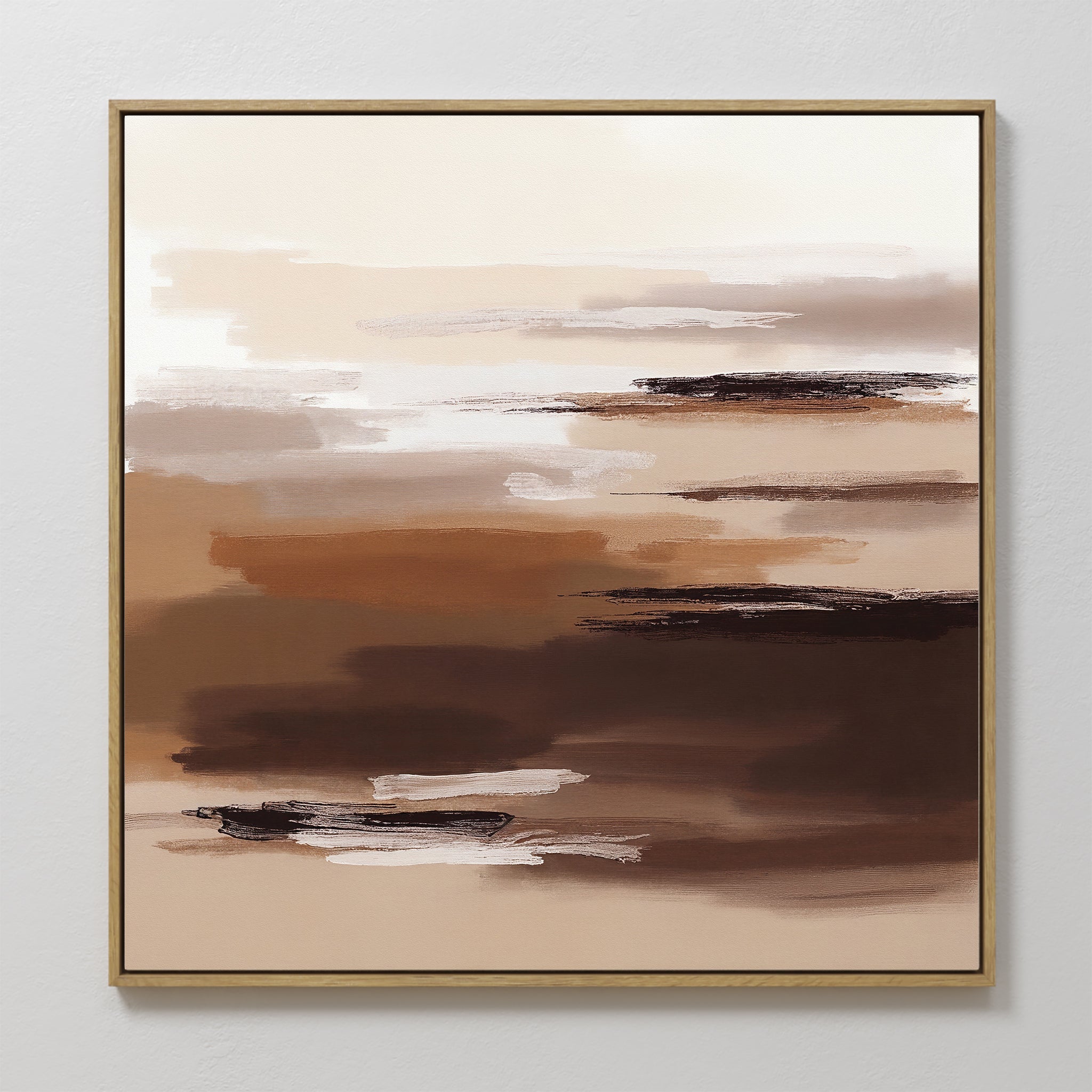 Original hand painted sienna brown beige atmospheric abstract oil painting canvas wall art, nordic scandinavian elegant luxury modern living room home