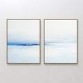 Original hand painted blue white gold abstract ocean diptych oil painting canvas wall art, nordic scandinavian elegant luxury minimalist modern home d