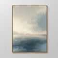 Original hand painted teal blue misty coastal seascape oil painting canvas wall art, nordic scandinavian minimalist elegant luxury modern home decor i